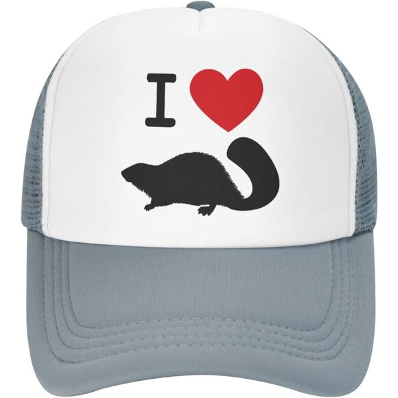 Unisex Gray Heart Beaver Love Hat Mesh Cap Adjustable Trucker Hat Baseball main image 6